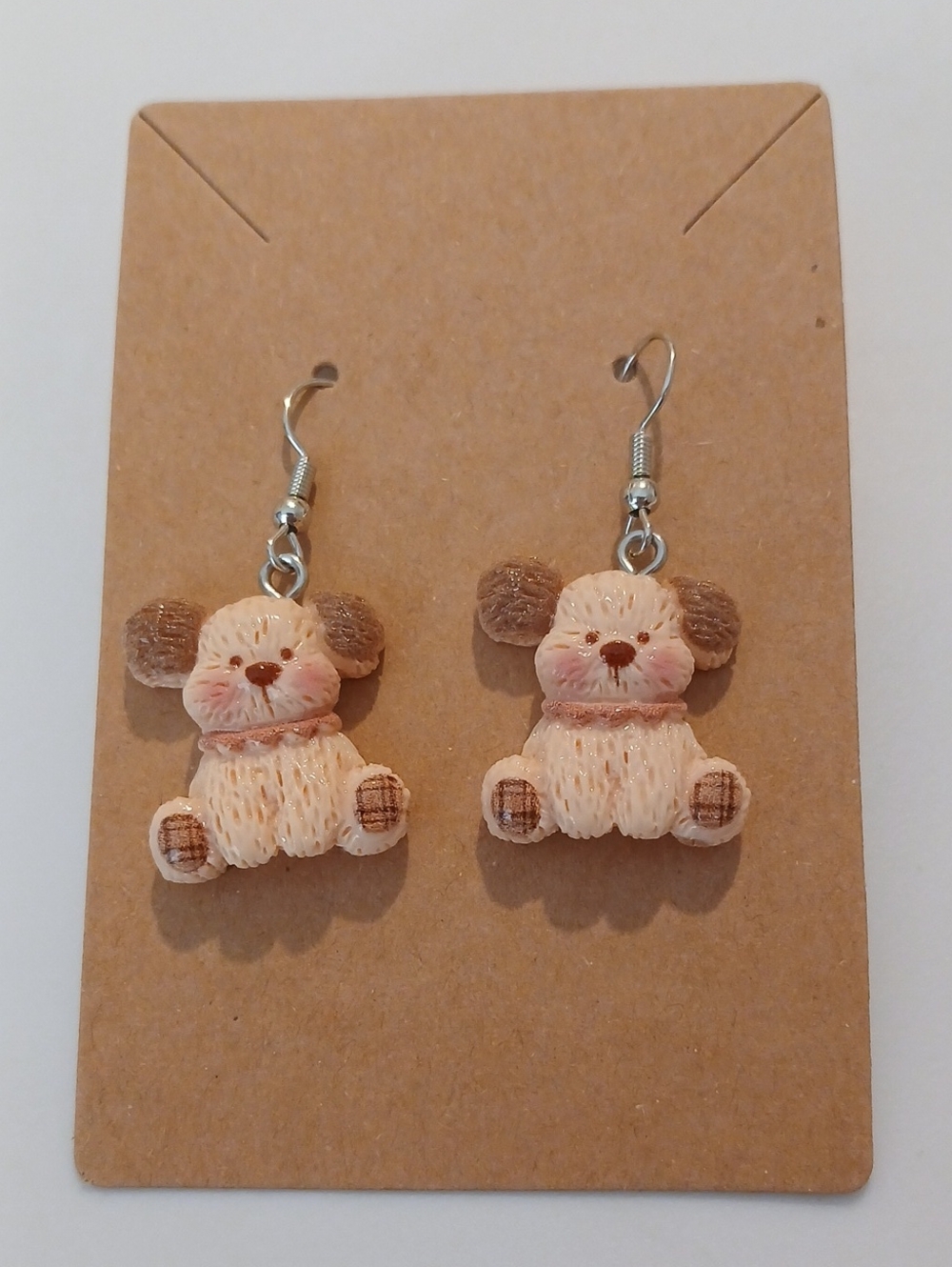 Fashion Jewelry Beige & Brown Puppy Dangle Earrings